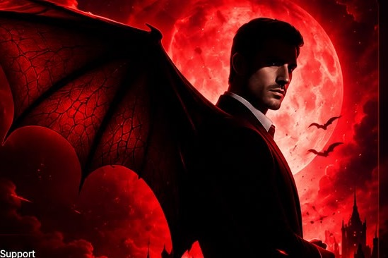 The Lucifer — winged devil under a blood moon